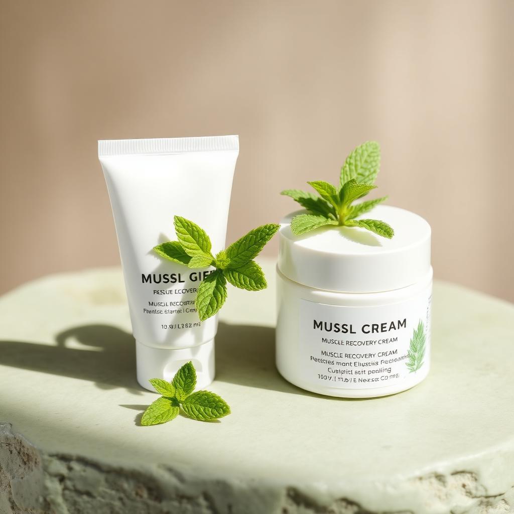 CBD Muscle & Recovery Creams — spa-style flat lay