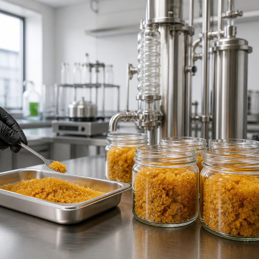 CBD crumble production environment with stainless steel equipment